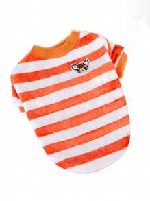 1件橘色和白色條紋抱抱衫,暖和的寵物服裝,適用於小型和中型貓犬 - 橘色 - 查看 4