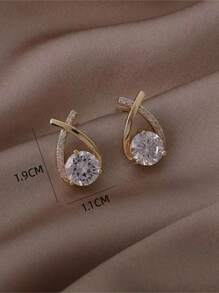 1對時尚十字形拉布拉多石和鑽石裝飾耳釘適合女性日常佩戴 - 金黃色 - 查看 4