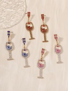 1对派对风格水钻酒杯女士优雅个性化吊坠耳环 - 紅酒杯 - 查看 2