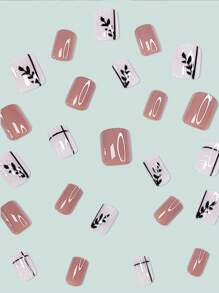 24入組短方形美甲設計,含甲片和甲貼,讓您的造型更具魅力 - 彩色 - 查看 3