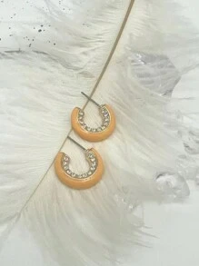 1pair Fashionable Simple Orange Rhinestone Inlaid Earrings Suitable For Daily Wear, Clothing Matching And Accessorizing - Multicolor - View 2
