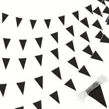10m/20flags Solid Color Triangular Flags Pennant Banner, For Grand Opening, Carnival, Birthday Party, Festival, Celebration, Outdoor Decor (black) - Black - View 1