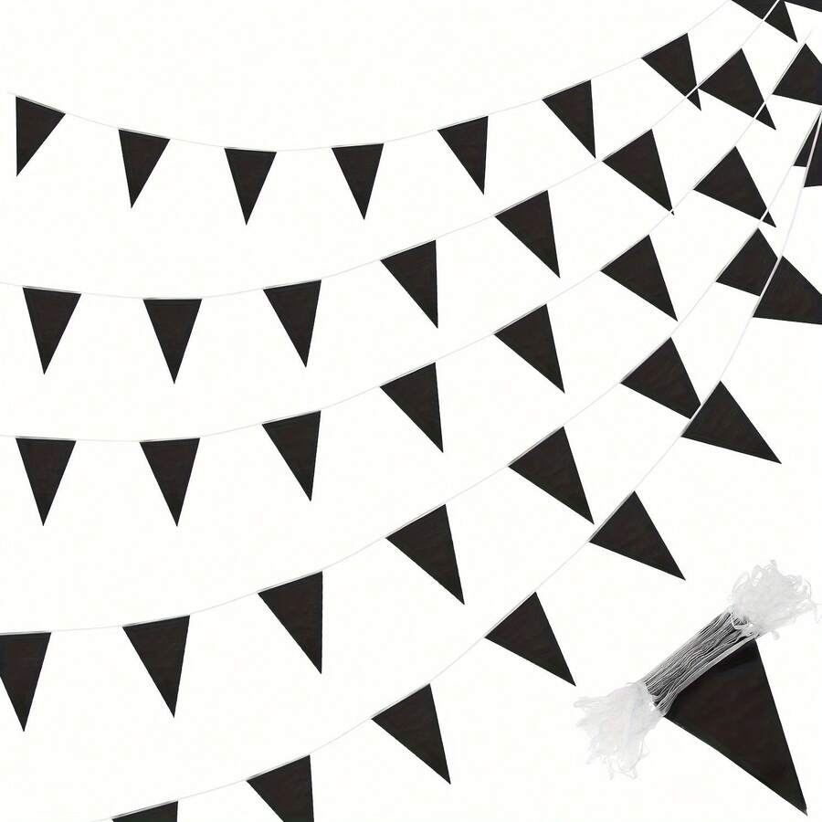 10m/20flags Solid Color Triangular Flags Pennant Banner, For Grand Opening, Carnival, Birthday Party, Festival, Celebration, Outdoor Decor (black) - Black - View 1