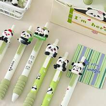 1支隨機熊貓貼紙推式原子筆,附海綿套,可愛的寫作工具,適用於練習和簽名 - 彩色 - 查看 5