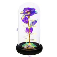 紫色彩虹玫瑰禮物給媽媽,女性生日禮物,子女送給媽媽的禮物,玻璃罩中的玫瑰送給奶奶/妻子 - 紫色 - 查看 2