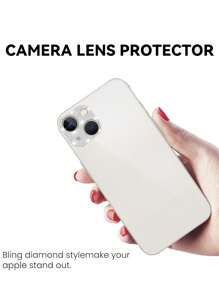 2 Phim Ống Kính Máy Ảnh Trang Trí Kim Cương Giả Tương Thích Với IPhone 15/15 Plus/Iphone 15pro/15 Promax - đen + bạc - Xem 3