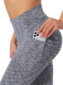 Đen & Trắng Họa tiết Nanh sói Yoga Bộ , Gợi cảm & Quần Yoga , Thể thao Khỏe mạnh Xà cạp - Đen và trắng - Xem 4