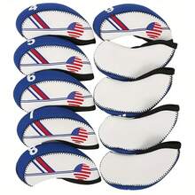 10 件裝美國國旗圖案氯丁橡膠高爾夫球桿鐵頭套減震防刮 - 藍色 - 查看 1