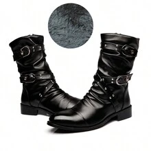 男士切爾西靴商務正式pu皮鞋手工製作復古踝靴冬季款 - 黑色 - 查看 4