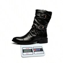 男士切爾西靴商務正式pu皮鞋手工製作復古踝靴冬季款 - 黑色 - 查看 5