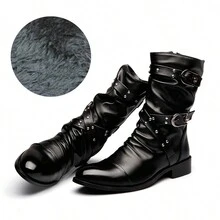 男士切爾西靴商務正式pu皮鞋手工製作復古踝靴冬季款 - 黑色 - 查看 3