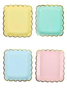 10 Vasos Desechables Amarillos Con Borde Dorado, Diseño De Arte De Estampado De Lámina - Amarillo - Ver 5