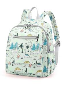 1pc Dinosaur Patterned Nylon Bottle Holder With Large Capacity And Zipper Closure, Suitable For Moms Daily Needs - Green - View 2