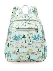 1pc Dinosaur Patterned Nylon Bottle Holder With Large Capacity And Zipper Closure, Suitable For Moms Daily Needs - Green - View 1