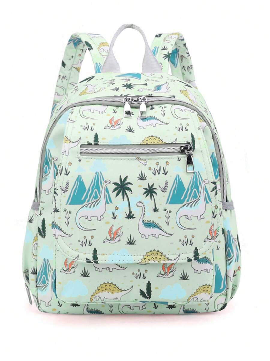 1pc Dinosaur Patterned Nylon Bottle Holder With Large Capacity And Zipper Closure, Suitable For Moms Daily Needs - Green - View 1