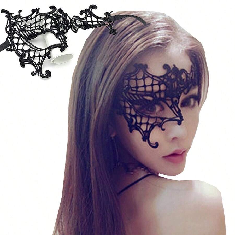 1入組性感黑色蕾絲面罩,適用於舞會派對裝扮,彈性露眼睛裝飾性眼罩女性的化裝品 - 黑與白 - 查看 1