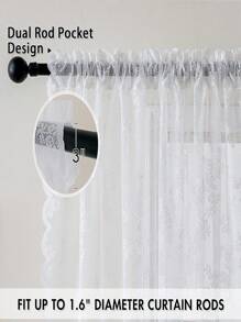 2入組客廳和臥室裝飾網紗蕾絲窗簾 - 白色 - 查看 3