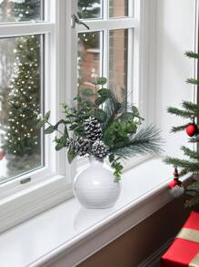 1入組29cm(h)模擬松球松針貨葉枝掛飾,適用於家庭、旅店、商場、聖誕派對裝飾