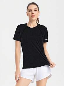 Women's Elastic Form-Fitting Casual Round Neck Short Sleeve T-Shirt, Comfortable Sports Fitness Training Running Couple Style For Summer