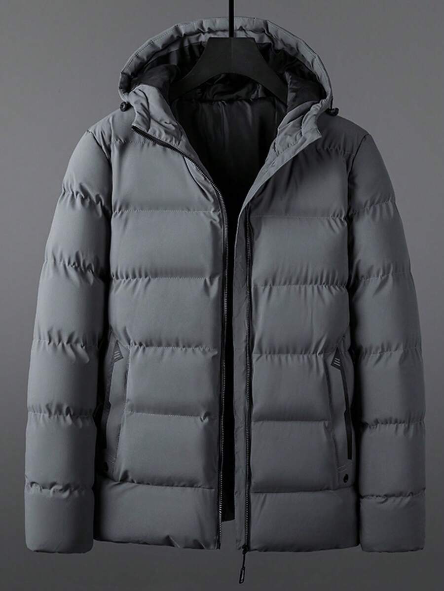 Chaqueta con capucha acolchada con cremallera para hombres - Gris Oscuro - Ver 1