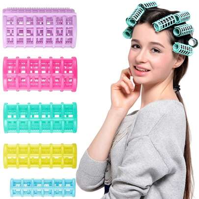 14 Pieces Plastic Hair Rollers Curlers Snap Rollers Self Grip Rollers Hairdressing Curlers No Heat Hair Curlers For DIY Hairdressing Hair Salon Hair B