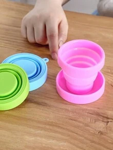 1pc Foldable & Retractable Silicone Portbale & Compressible Cup Outdoor Travel Rinse Cup Mini Water Bottle - Yellow - View 4