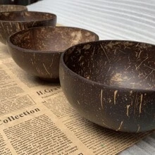 2 Stück Kokosnuss Schalen & 2 Stück Holzlöffel Set, 12-15cm polierte Kokosnuss Schalen, hochwertiges Aussehen Joghurt/Salat Schale, veganer Kokosnuss Schale für Zuhause, Küche, Weihnachtsgeschenk, Schulmaterial