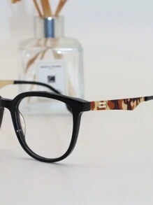 1pc Unisex Round-frame Eyeglasses With Black Plastic Frame For Daily Use - Black - View 3