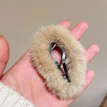 2入組深卡其色絨面bb夾,雲朵和鬆緊套設計側夾,秋冬髮飾配件