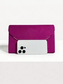 流行粉紅色優雅信封包輕便晚餐包光滑絲滑天鵝絨晚宴包女士派對手提包婚禮派對手提包聖誕節節日/假期/假日 - 玫紅色 - 查看 3