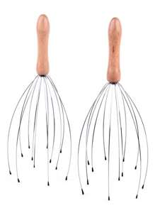 手持式按摩器，1 件木柄 12 爪头皮按摩工具，用于头部护理、头发、美发工具、头发护理、学校、返校、旅行、旅行必需品、家庭必需品、水疗、按摩工具、按摩、按摩器、水疗 - 黃色 - 查看 7