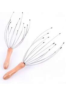 手持式按摩器，1 件木柄 12 爪头皮按摩工具，用于头部护理、头发、美发工具、头发护理、学校、返校、旅行、旅行必需品、家庭必需品、水疗、按摩工具、按摩、按摩器、水疗 - 黃色 - 查看 5