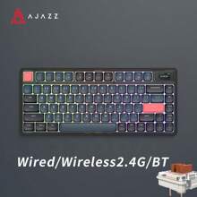 AJAZZ AK832pro Wireless Dwarf Shaft Mechanical Keyboard Adaptable Tablet Office TFT Color Screen Ink Red Fugue (RGB) Triple Mode - TFT Color Screen Gasket Structure Gothic Shaft - Brown switch - Red - View 1