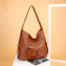 Bolso De Hombro Para Mujer De Un Solo Color Con Gran Capacidad - Marrón - Ver 8