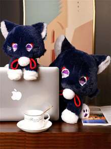 《原神》士兵與貓娃娃毛絨玩具,鬆軟柔軟的枕頭裝飾品,適用於客廳、臥室或汽車,聖誕節/生日禮物 - 黑色 - 查看 6