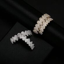 歐美風格8顆鑲入心形設計牙套 - 金黃色 - 查看 4