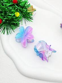 2pcs Women's Mini Claw Clips With Blue Gradient Flower Design - Multicolor - View 5