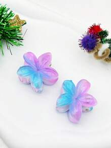 2pcs Women's Mini Claw Clips With Blue Gradient Flower Design - Multicolor - View 3