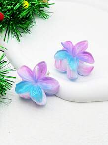 2pcs Women's Mini Claw Clips With Blue Gradient Flower Design - Multicolor - View 7