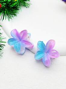 2pcs Women's Mini Claw Clips With Blue Gradient Flower Design - Multicolor - View 4