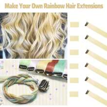 6 piezas Extensiones de cabello con clip de colores, destellos de fiesta, extensiones de cabello liso dorado de 20 pulgadas, pelucas sintéticas con clip, adecuadas para disfraz de Halloween, Navidad, regalo de Año Nuevo, mujeres (dorado) - Dorado - Ver 3