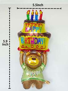 蛋糕熊形狀氣球、鋁箔三層蛋糕氣球、彩色蠟燭蛋糕氣球、卡通嬰兒/兒童 1 歲生日派對場景裝飾 - 棕色 - 查看 6