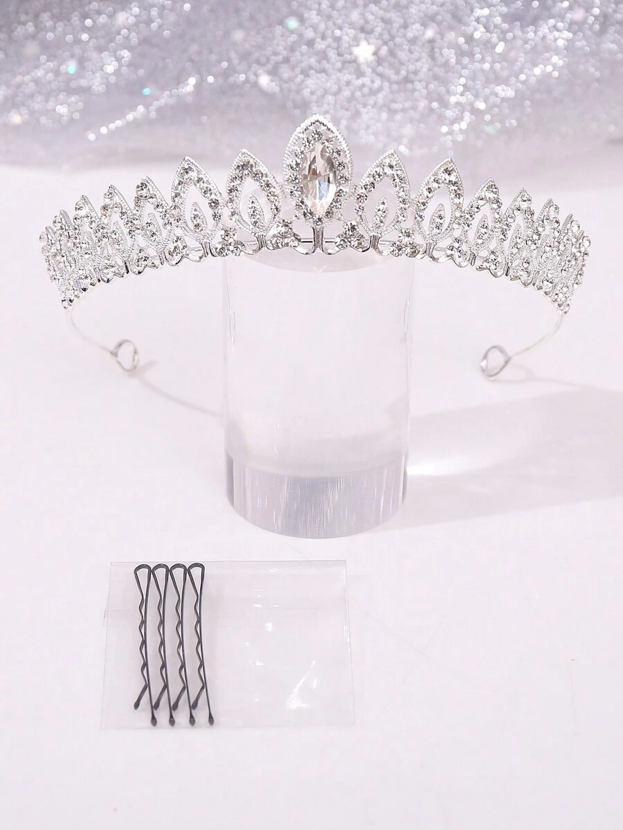 1件女士手工水晶皇冠頭飾,尺寸可調,適用於婚禮、派對、舞會、生日、日常穿著等,是一份絕佳的禮物 - 銀色 - 查看 1