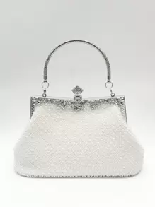 1 chiếc ly hợp đính cườm hình kim cương màu trắng với hoa được chạm khắc phần cứng Lá khóa chi tiết và dây đeo nho, phong cách cổ điển những năm 1920 Túi buổi tối đơn giản nhưng thanh lịch cho tiệc cưới cô dâu Lễ kỷ niệm năm mới, túi xách phù dâu hoặc quà tặng, thích hợp cho phụ nữ con gái, ngày tốt nghiệp ngày nhà giáo của mẹ Lễ hội Qipao và buổi hòa nhạc - trắng - Xem 2