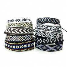 10 件/套復古手工男士編織手鍊,波西米亞風格尼泊爾七彩條紋鑽石圖案印花布料女士手鍊 - 星星 - 查看 2