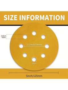 10/50cái 5 Inch 8-lỗ Vàng Chà nhám , Với Tự dính Đối với Chà nhám Và Đánh bóng , Lý tưởng Đối với - Màu vàng - Xem 2