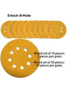 10/50cái 5 Inch 8-lỗ Vàng Chà nhám , Với Tự dính Đối với Chà nhám Và Đánh bóng , Lý tưởng Đối với - Màu vàng - Xem 4