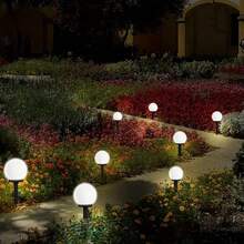 2入組室外白色防水太陽能圓形地面扎根高亮草坪燈,適用於花園庭院裝飾,景觀和草坪燈 - 白色 - 查看 4