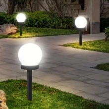 2入組室外白色防水太陽能圓形地面扎根高亮草坪燈,適用於花園庭院裝飾,景觀和草坪燈 - 白色 - 查看 3