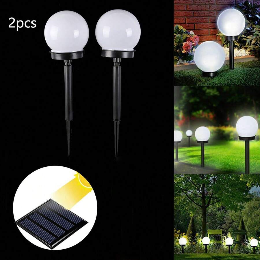 2入組室外白色防水太陽能圓形地面扎根高亮草坪燈,適用於花園庭院裝飾,景觀和草坪燈 - 白色 - 查看 1